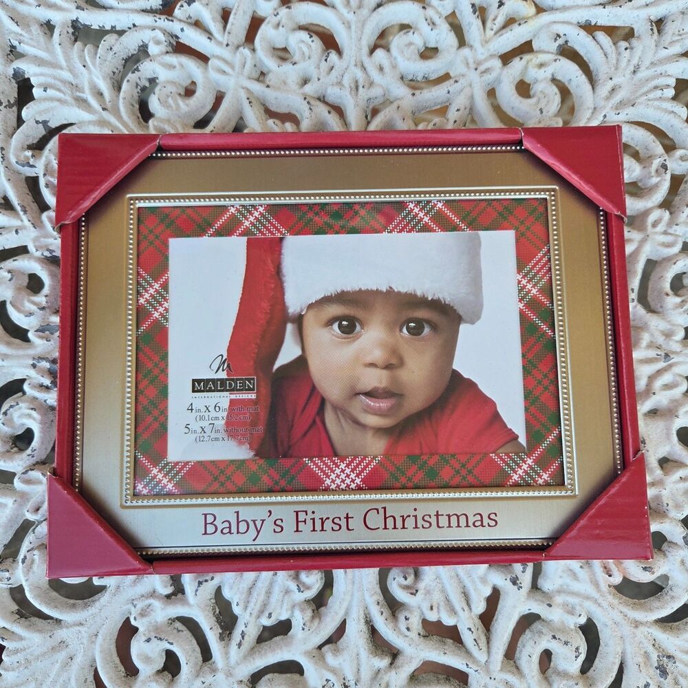 Malden Baby's First Christmas Picture Frame Tartan Plaid 4x6 5x7 NIB